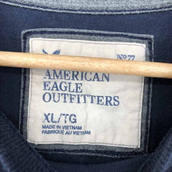 American Eagle Men's Graphic Logo Long Sleeve T-Shirt Navy Blue Y2k Faded 2009 - Picture 3 of 9